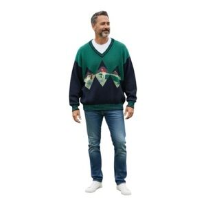 Vintage Eclectic Grandpa V-Neck Golf Sweater, XL